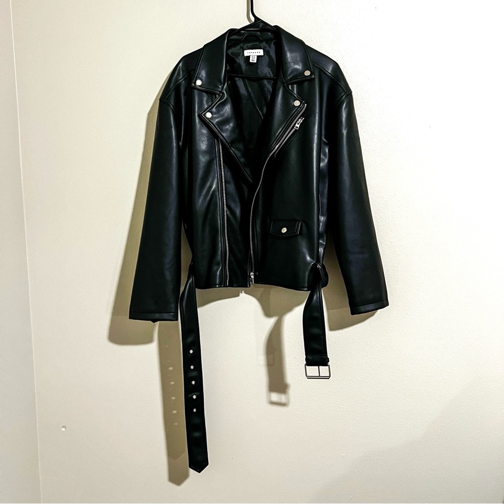 Topshop Black Faux Leather Biker Jacket